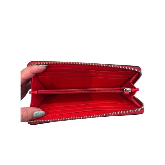 Coach Accordion Zip Wallet Black Crossgrain Leather Cherry Print C1813 - Picture 5 of 6